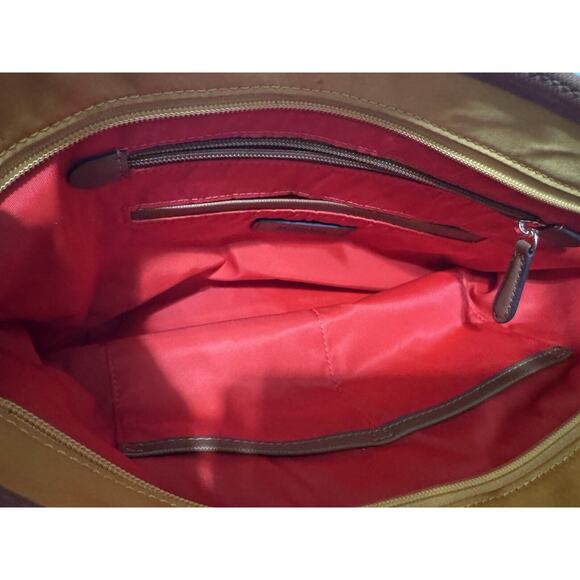 MICHAEL KORS "Kempton" Yellow Nylon Brown Leather Trims Shopper Tote Bag - Picture 7 of 7